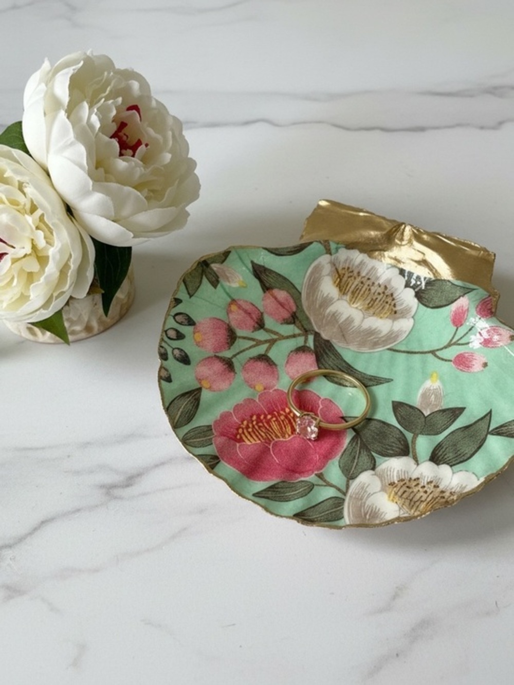 Camellia Floral Seashell Trinket Dish Garden Decor